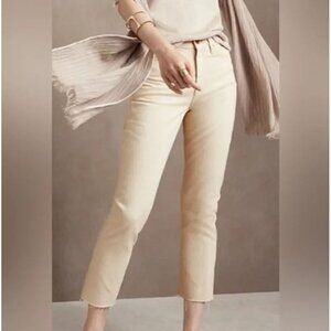 Banana Republic Ecru High Rise Straight Denim Ankle Jeans Raw Hem Size 25 Petite